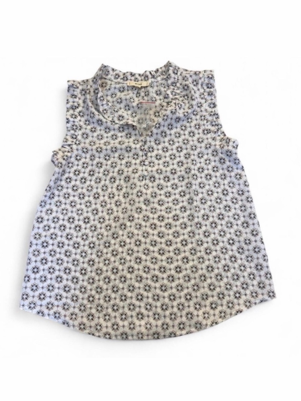 3/$20 Mine Ruffle Sleeve Geometric Blouse Women’s Small White Office Summer